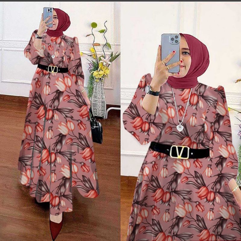 Model Terbaru - Gamis Maxi Fira Flower Bahan Maxmara Premium