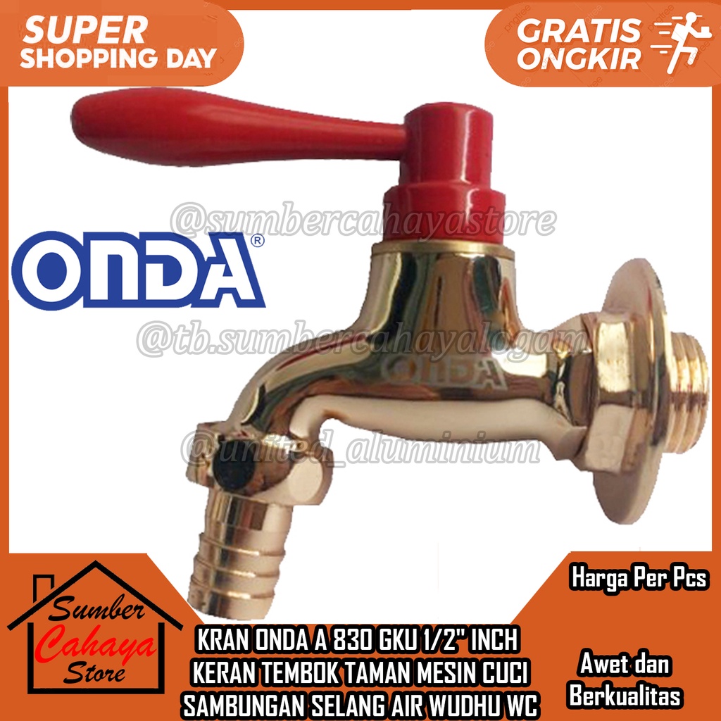KRAN TEMBOK ONDA A 830 GKU BRASS Keran Taman 1/2" In Inci Inchi Inch SAMBUNGAN SELANG BAK WUDHU WC D