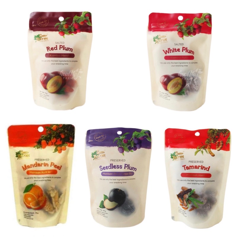 

Green / farm / seedless / plum / 90 gr / Manisan / Asem / Kulit / Jeruk / salted / white / red / Kiamboi / Putih / merah / kiam / boi / tanpa / biji / Tamarind / Mandarin / peel / buah / salt