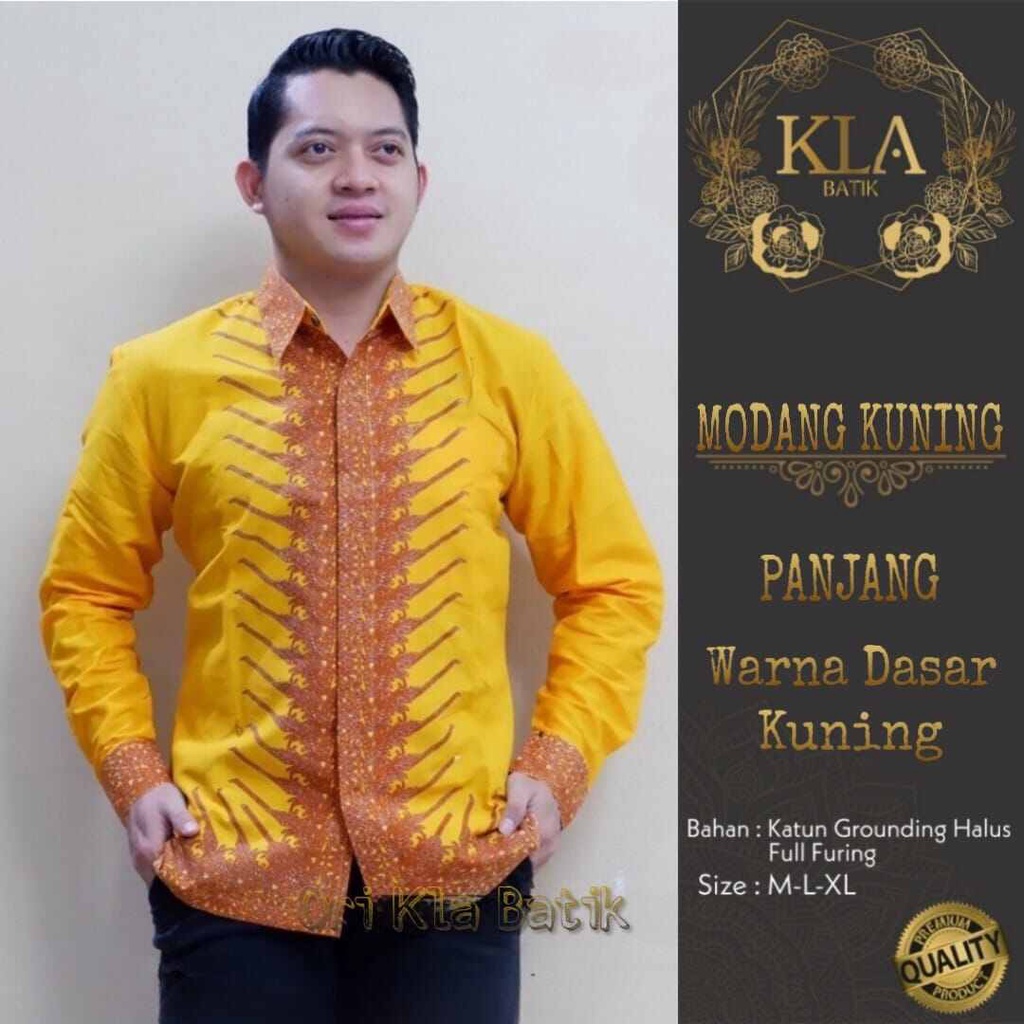 Kemeja batik KUNING lengan panjang / baju batik pria warna kuning golkar bahan katun halus premium solo / Batik kuning panjang terbaru / batik pria warna kuning terang  lengan panjang / baju batik kuning pria kekinian / kemeja batik kuning mewah terbaru