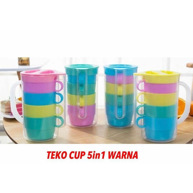 Teko cup 5in1 warna / Teko gelas set 5 in 1 / gelas cangkir plastik