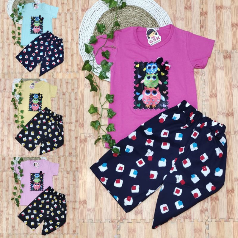 baju setelan  anak-anak celana kulot perempuan umur 4-11 tahun
