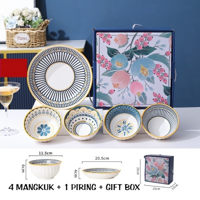 

(COD) Japanese Hampers Style Plate & Bowl | Kado Nikah Hampers Nikah Isuka - 4Bowl + 1Plate