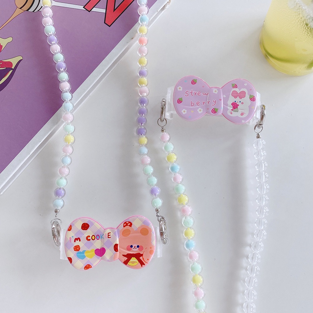 1 Set Tali Lanyard Motif Kartun Beruang Dengan Klip Untuk Holder Handphone