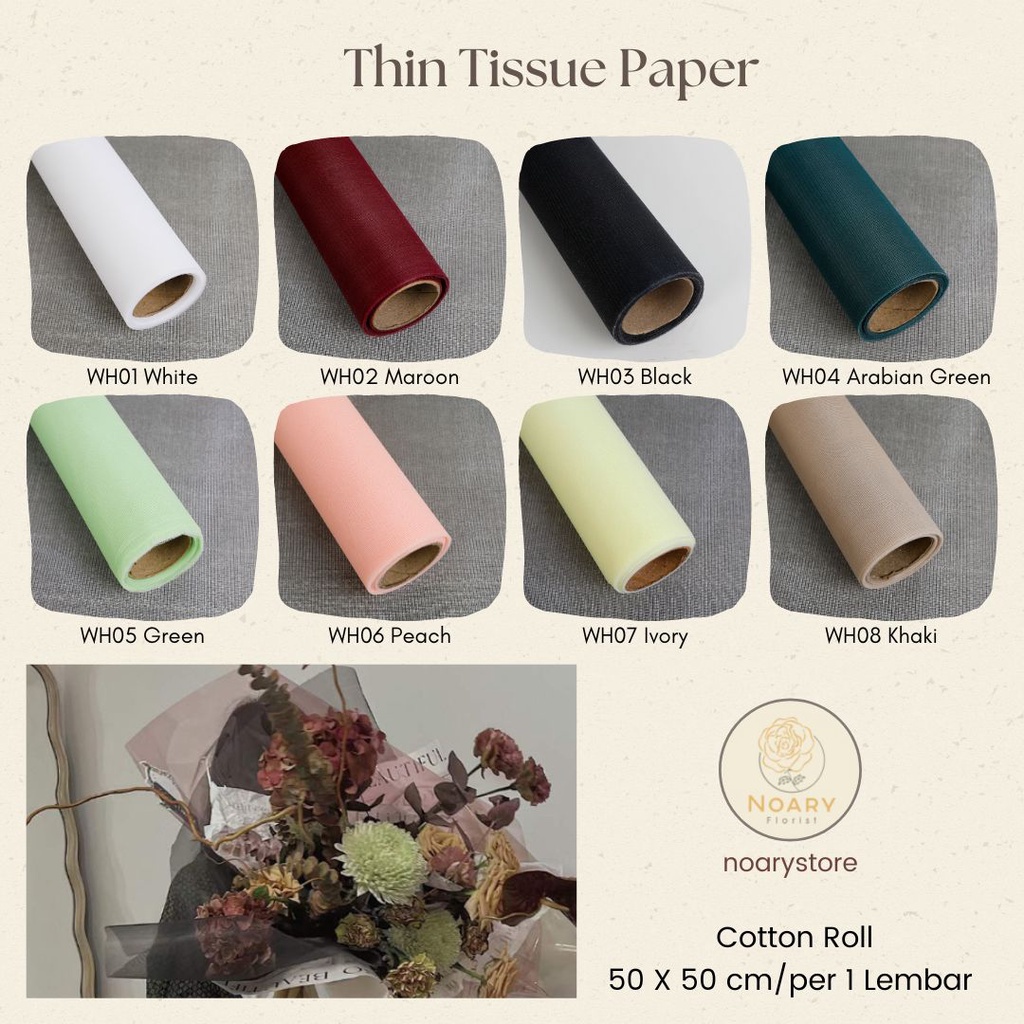 Thin Tissue Paper / Cotton Roll / Kain Roll / Tissue Paper / Kain tisu / Kain Katun / Kain Bunga / Kain Pembungkus Bunga / Cotton Flower / Bouquet / Roll Flower / Tille wrapping / Mesh Roll