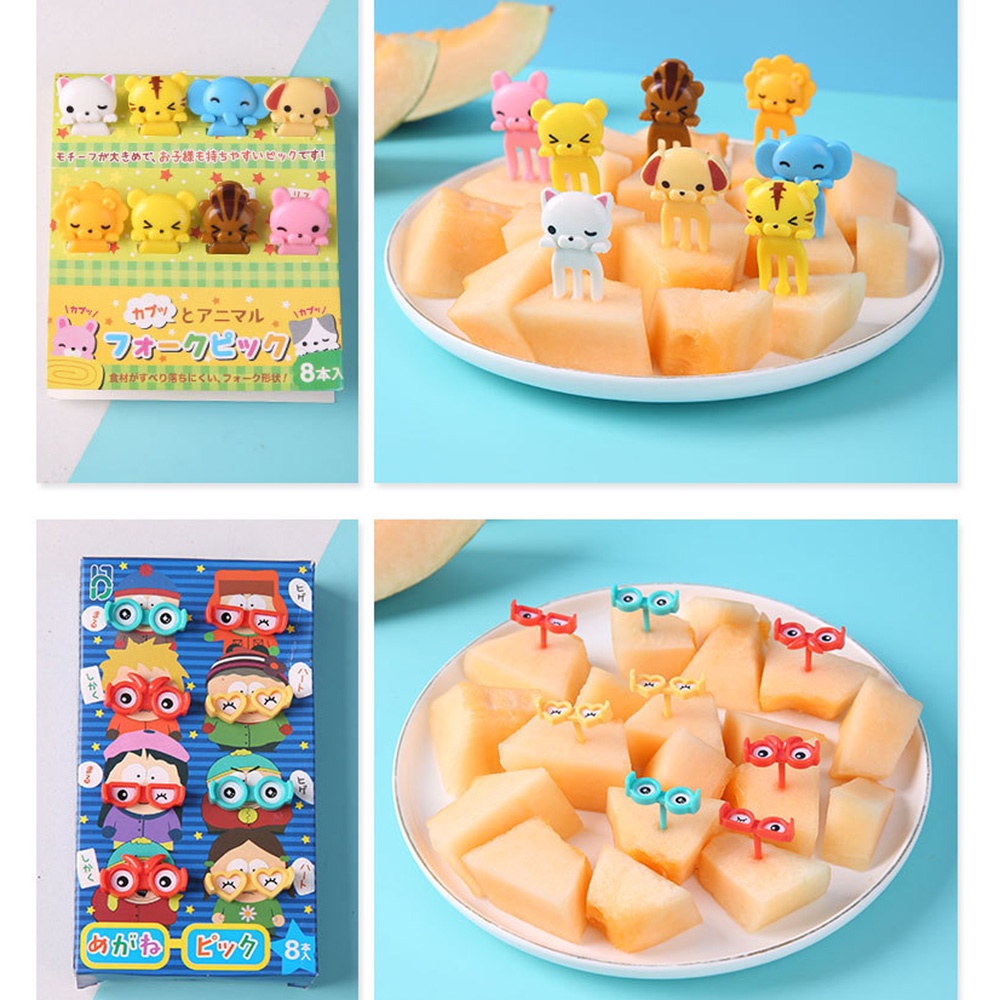 6 / 8 / 10pcs / Set Garpu Buah / dessert Mini Motif Kartun Anjing / Kucing Lucu Untuk Anak