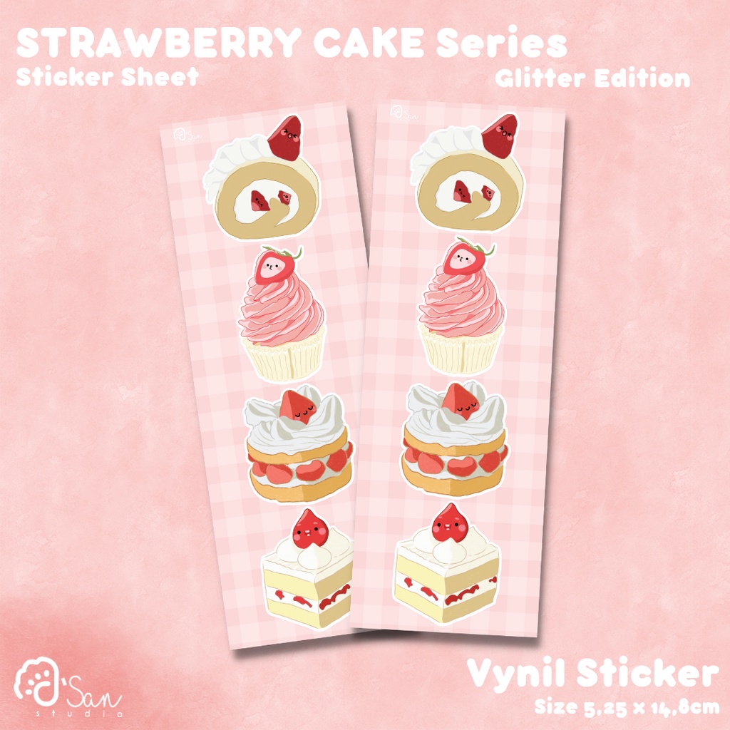 

Strawberry Cake Glitter Sticker Sheet
