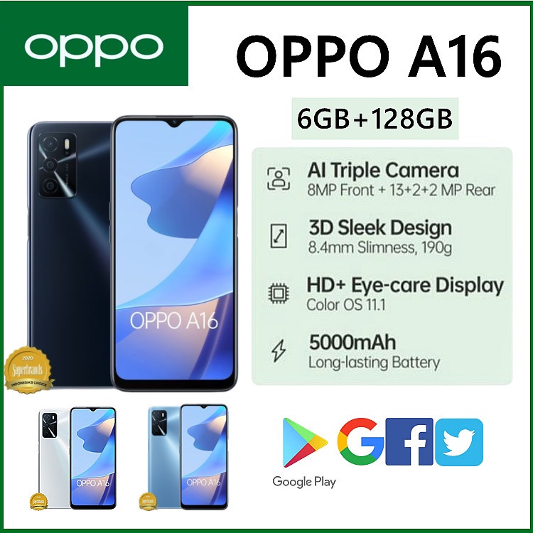 hp cuci gudang promo HP OPPO A16 Ram 6/128GB Smartphone 4G LET 6.52 inches Dual SIM 8MP+13MP Handphone