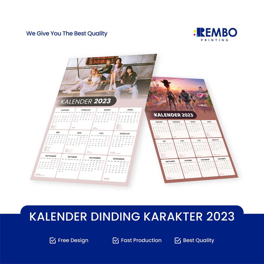 Kalender 2023 Cetak Kalender Dinding Karakter / Kartun / Anime