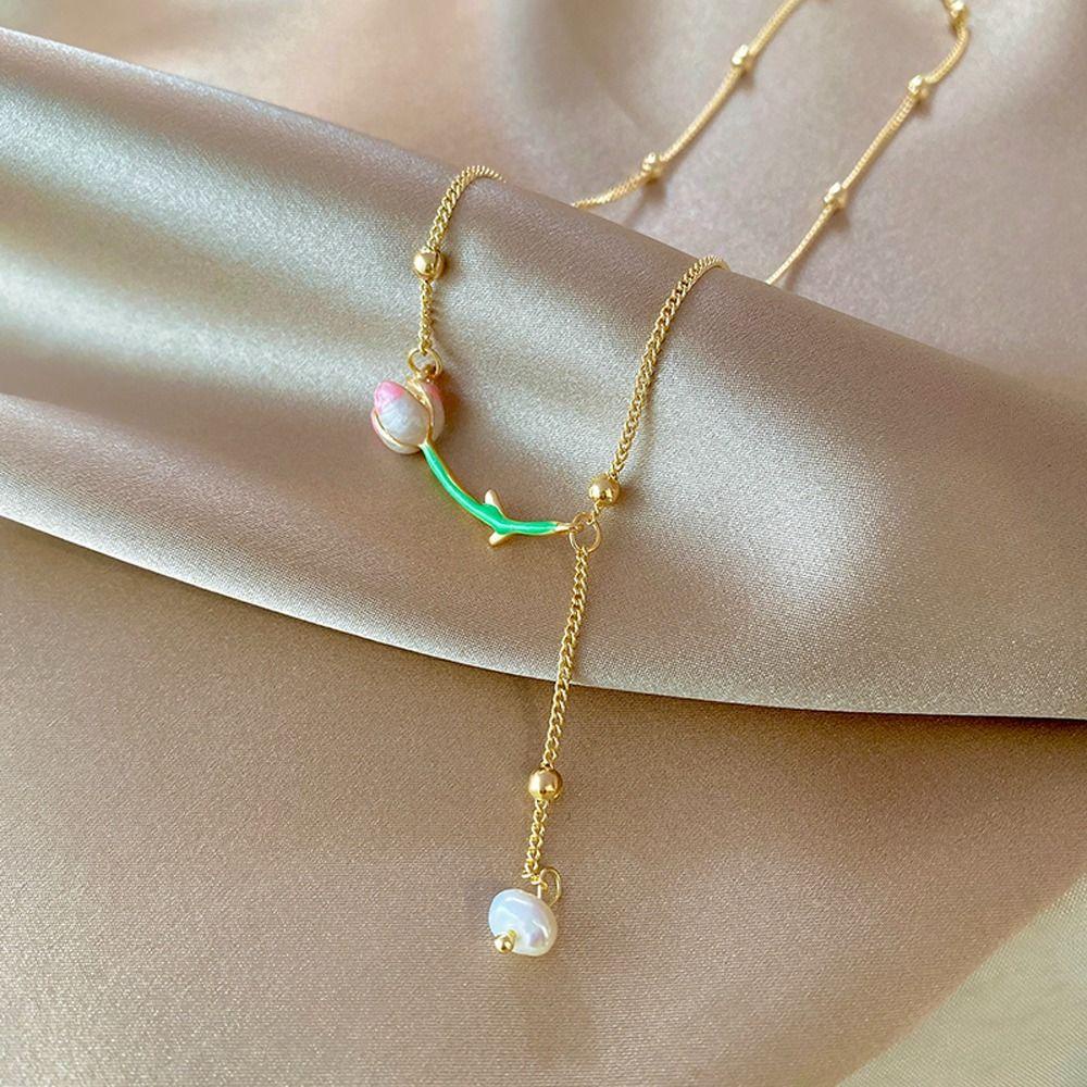 Mxbeauty Tulip Pendant Kalung Desain Gadis Elegan Temperamen Hadiah Untuk Her Ringan Mewah Gaya Korea Kalung