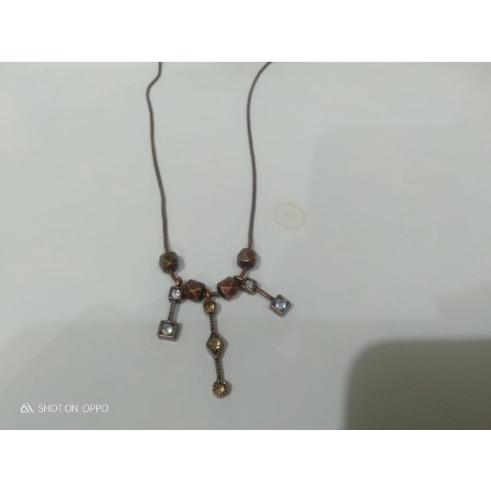 Kalung Rantai Retro (Bakar) Liontin Manik Tabung Kecil & Permata