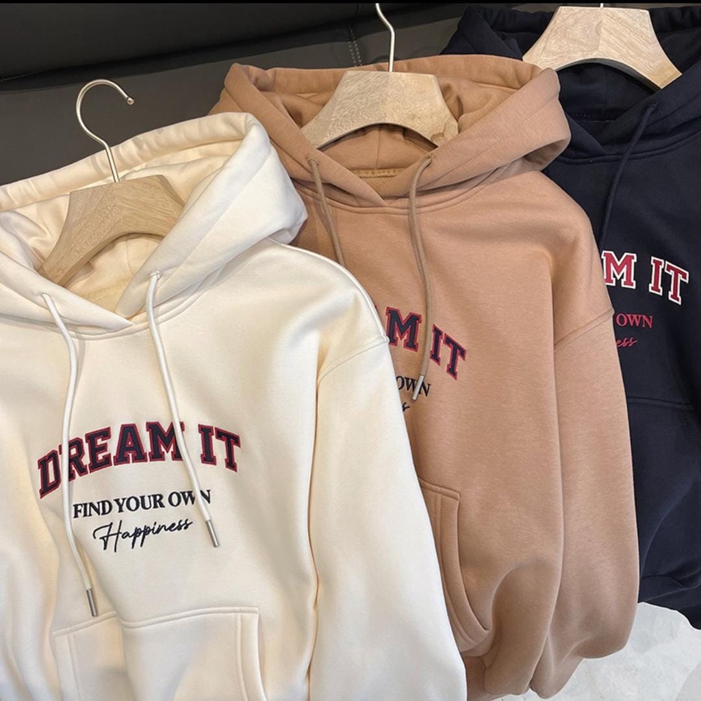 Vallina Premium Sweater Dream It Hoodie Pullover Premium Fleece Tebal Outerwear Basic Remaja Unisex 