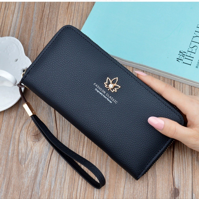 DOMPET PANJANG WANITA PREMIUM BRANDED CEWEK KOREA KULIT WA602B5 HITAM ERICA IMPORT RESLETING KARTU UANG KOIN BATAM KEKINIAN REMAJA SIMPLE LUCU BATAM MURAH