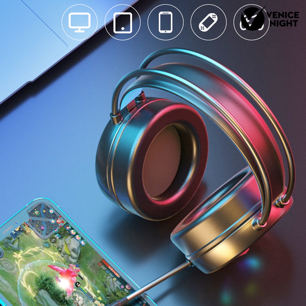 (VNEP) (Berkabel) Headset Colorful Cat Ear Design 3.5mm/USB Over Ear Headphone dengan Mic untuk Gaming
