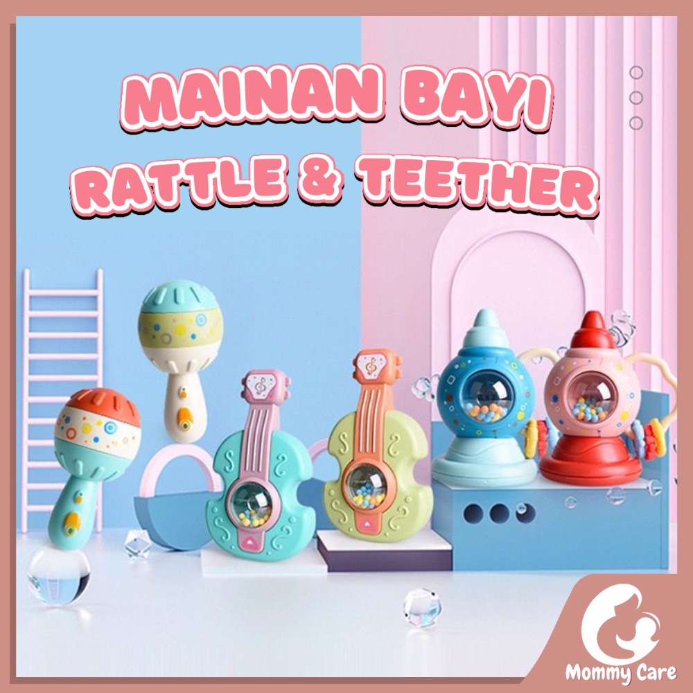 MOMMYCARE MAINAN RATTLE TEETHER BENTUK GITAR KARTUN UNTUK EDUKASI DINI BAYI NEWBORN