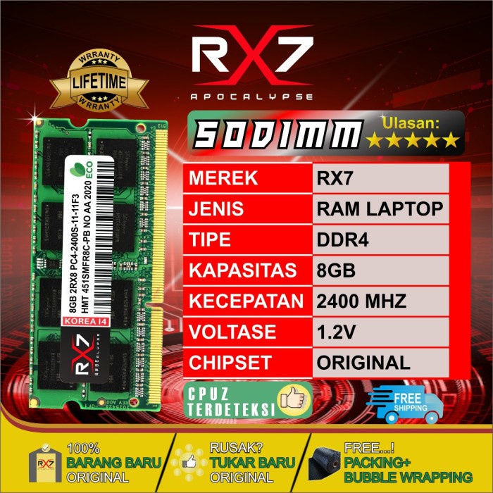 RAM RX7 DDR4 8GB 2400 MHz PC19200 RAM LAPTOP SODIMM GARANSI RESMI