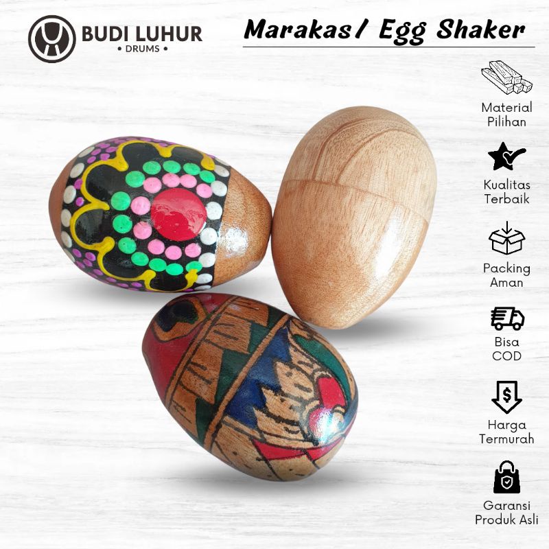 Alat Musik Mainan Anak Marakas Telur Kecil Egg Shaker Bahan Kayu Polos Motif