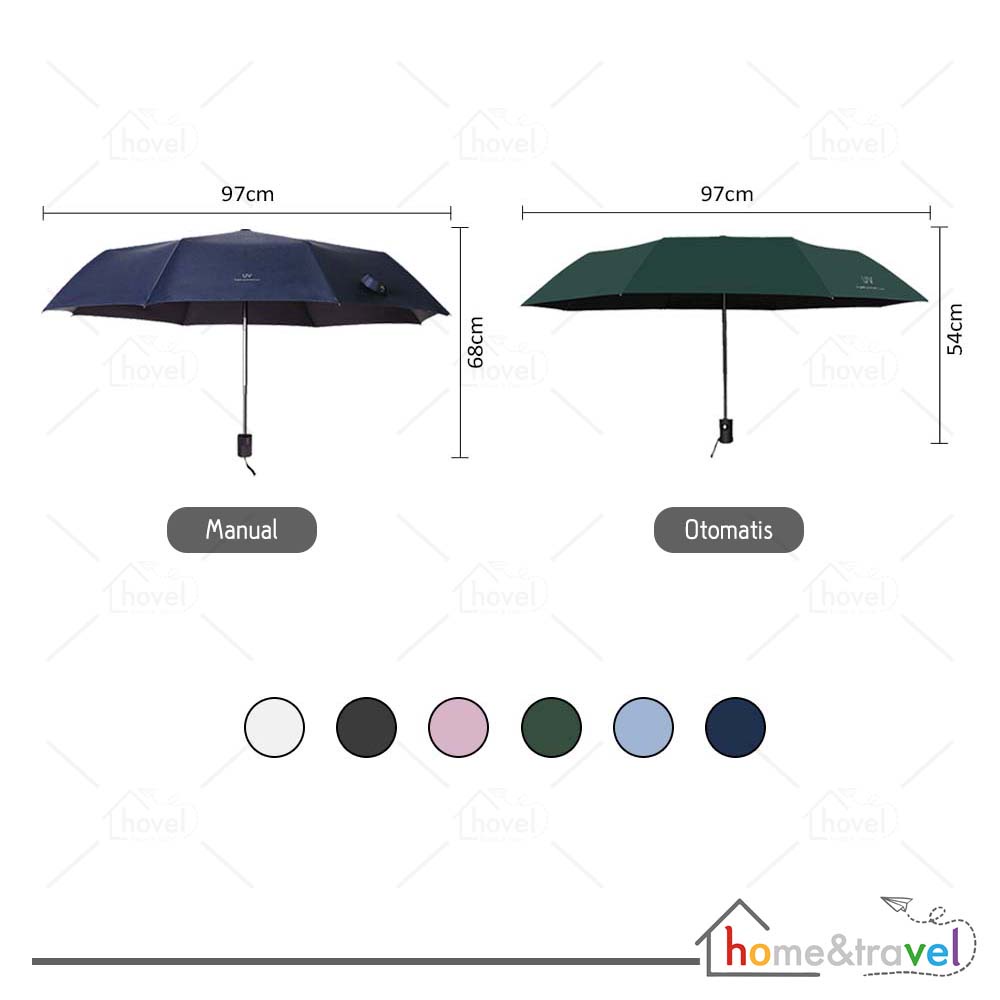 HOVELSHOP Payung Lipat Warna Warni Polos Anti Sinar UV Folding Umbrella Portable