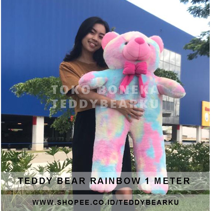 Teddy Bear Boneka Beruang Jumbo 1M. Limited Edition Warna Pelangi Rainbow