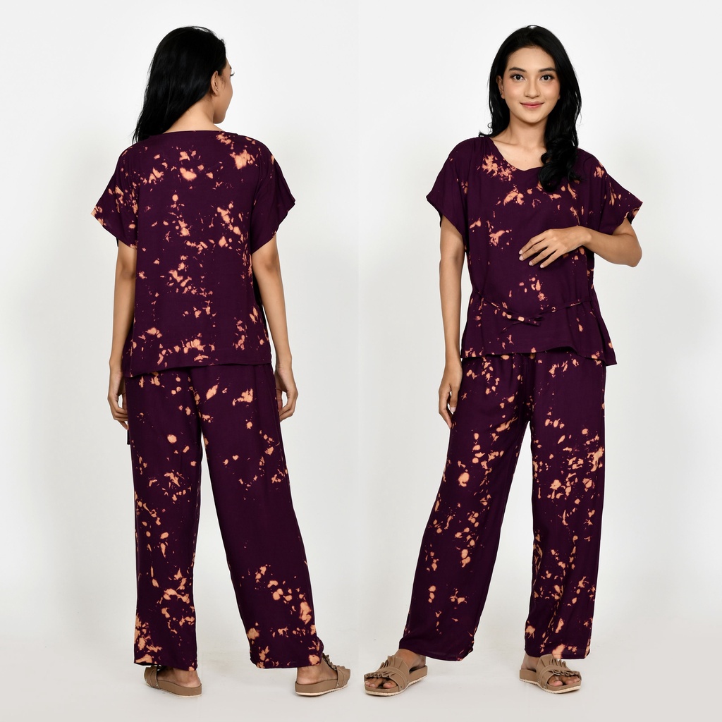 Setelan Panjang Wanita Motif Tiedye &amp; Smoke Bahan Rayon Premium Untuk Remaja dan Dewasa Termurah