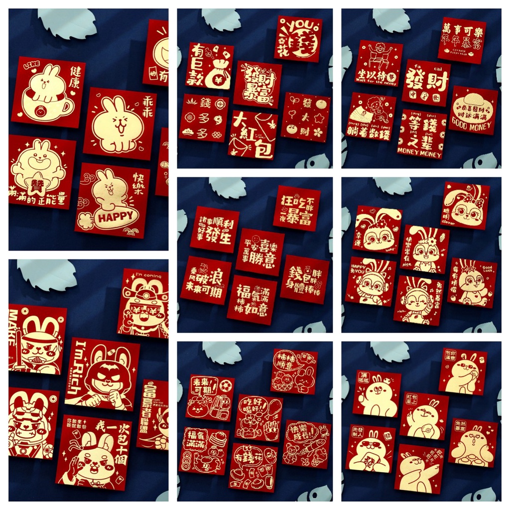 6pcs / set 2023 Amplop Angpao Tahun Baru Cina / Imlek Motif Kelinci Warna Merah