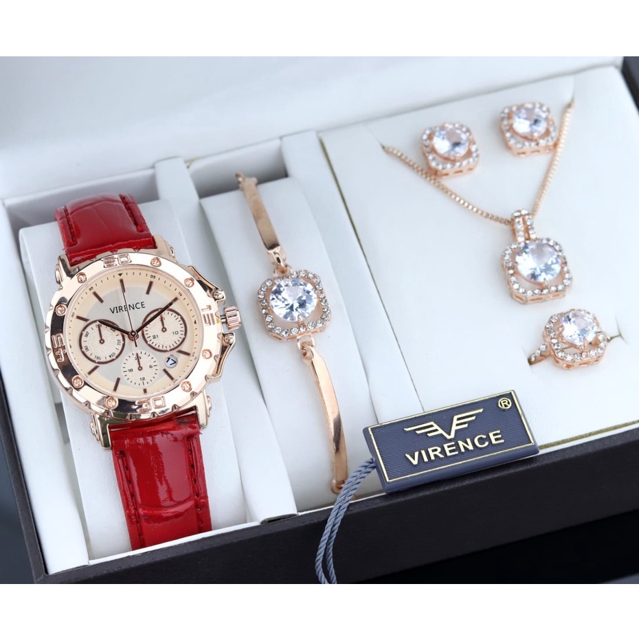Jam tangan Wanita VIRENCE V3002L Original Strap Kulit Full Set Aksesoris Water Resistance