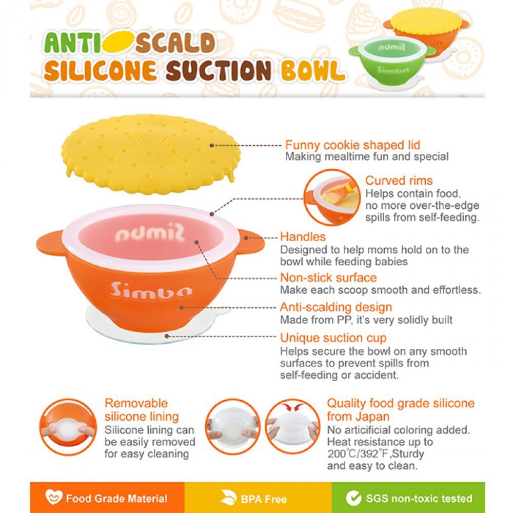 Simba Anti Scald Silicone Suction Bowl Set Mangkok Makan Bayi Anti Slip