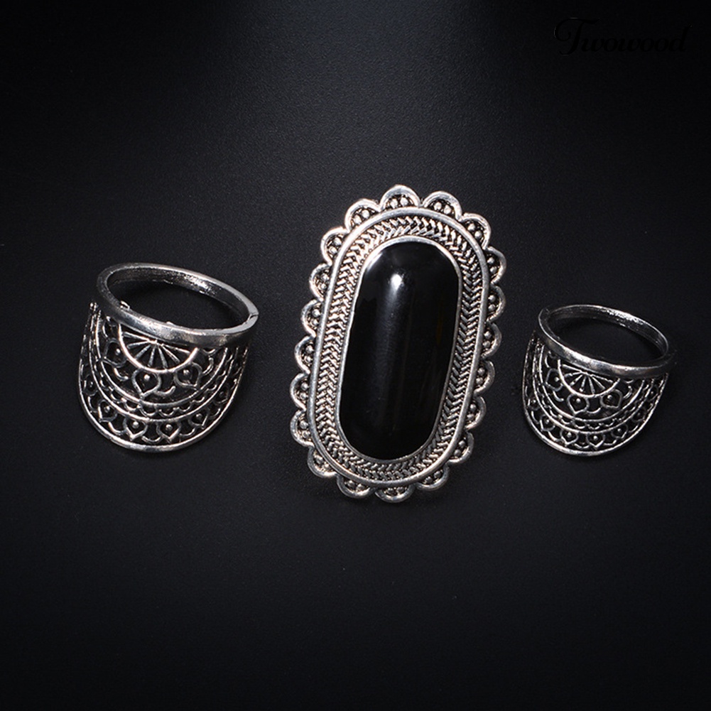 3pcs / Set Cincin Jari Wanita Model Hollow Out Aksen Berlian Imitasi Gaya Vintage Untuk Pesta