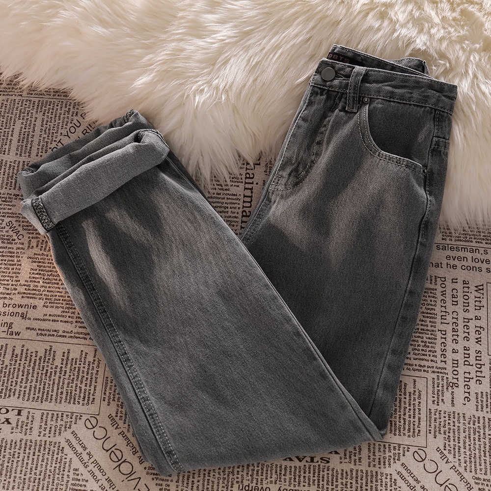 Kelabu Hitam Jeans Highwaist Straight Loose Celana Jeans Wanita Import