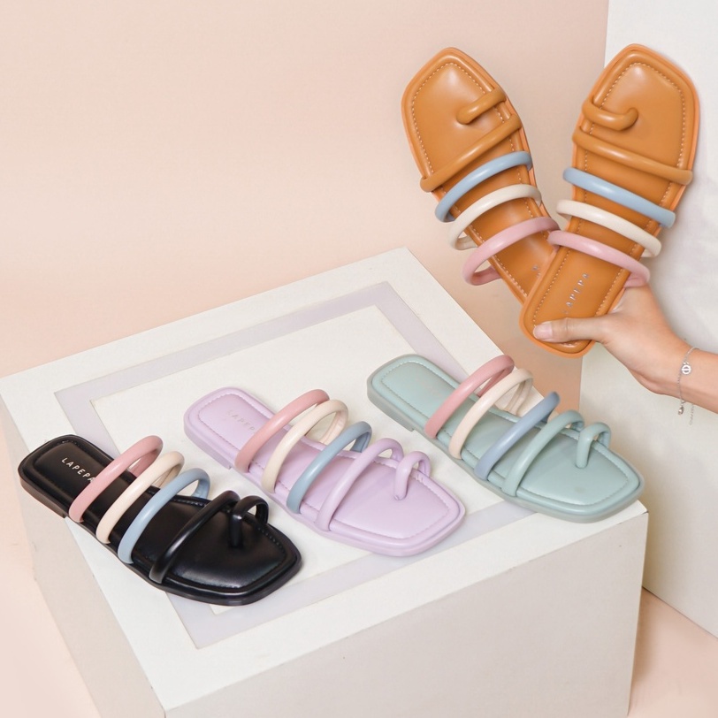 LAPEPA YUK - CLARISSA Sandal Wanita Teplek Korea Casual Size 36 - 40 Sendal Slop Empuk Flat Cewek Kasual Rumahan Warna Lilac Ungu Selop Korean Style Santai Premium 37 38 39 Perempuan Kekinian Terbaru Shoes ORI Original Mall Official Store