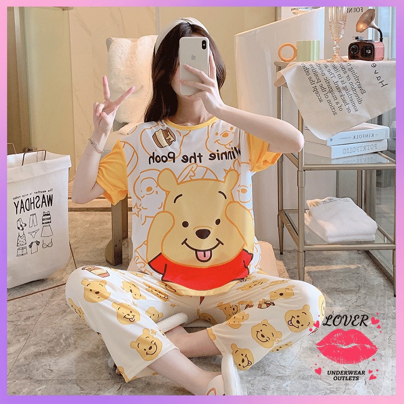 BAJU TIDUR SETELAN 3 IN 1 WANITA PIYAMA IMPORT BAHAN KAOS SPANDEKS