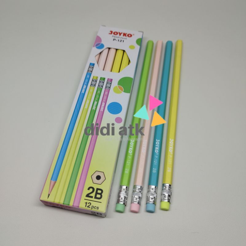 

Pensil 2B Joyko P-121 Ada Penghapus 1 Pak (12 Pcs) Warna Pastle