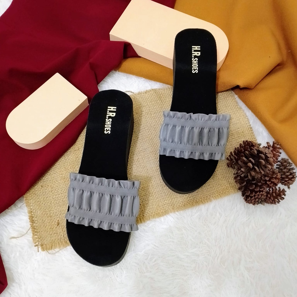 Sendal Selop Sepon Wedges Wanita Kokop Kerut Sandal Wanita Simpel - REGY