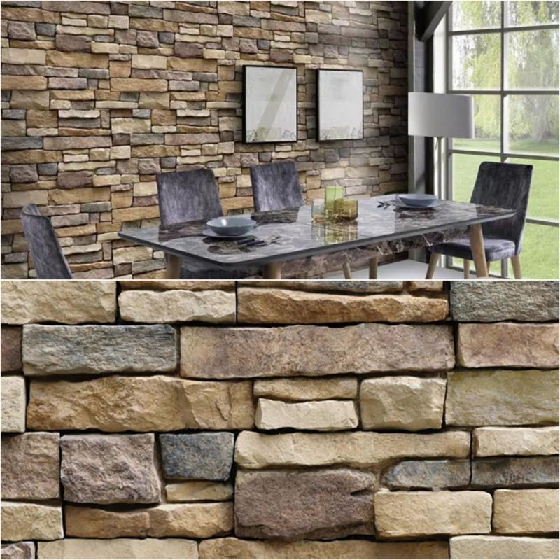 PAKET 5 ROLL Wallpaper Stiker Dinding Batu Bata 3D Ukuran 45Cm X 10M Wallpaper Rika