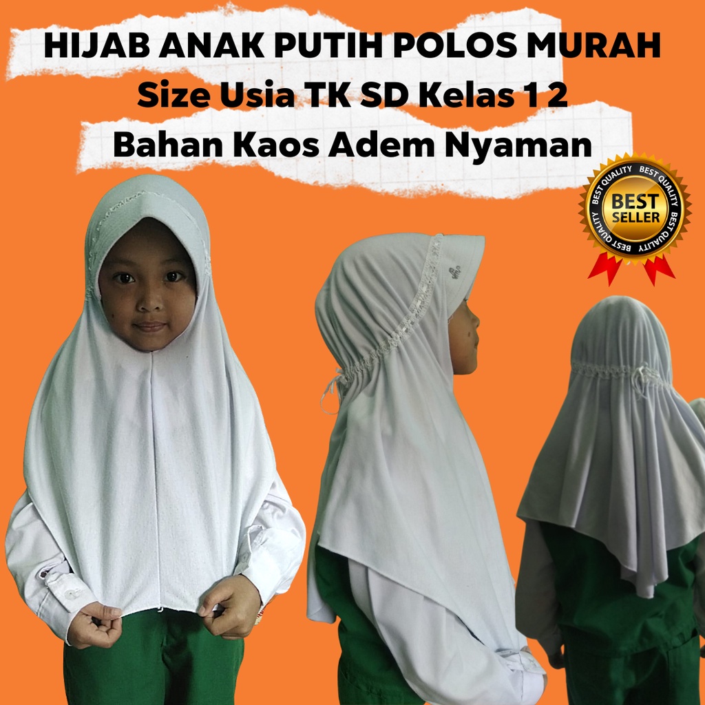 KERUDUNG JILBAB ANAK PEREMPUAN INSTAN HIJAB PUTIH POLOS KERUDUNG SERAGAM SEKOLAH ANAK TK SD KELAS 1 
