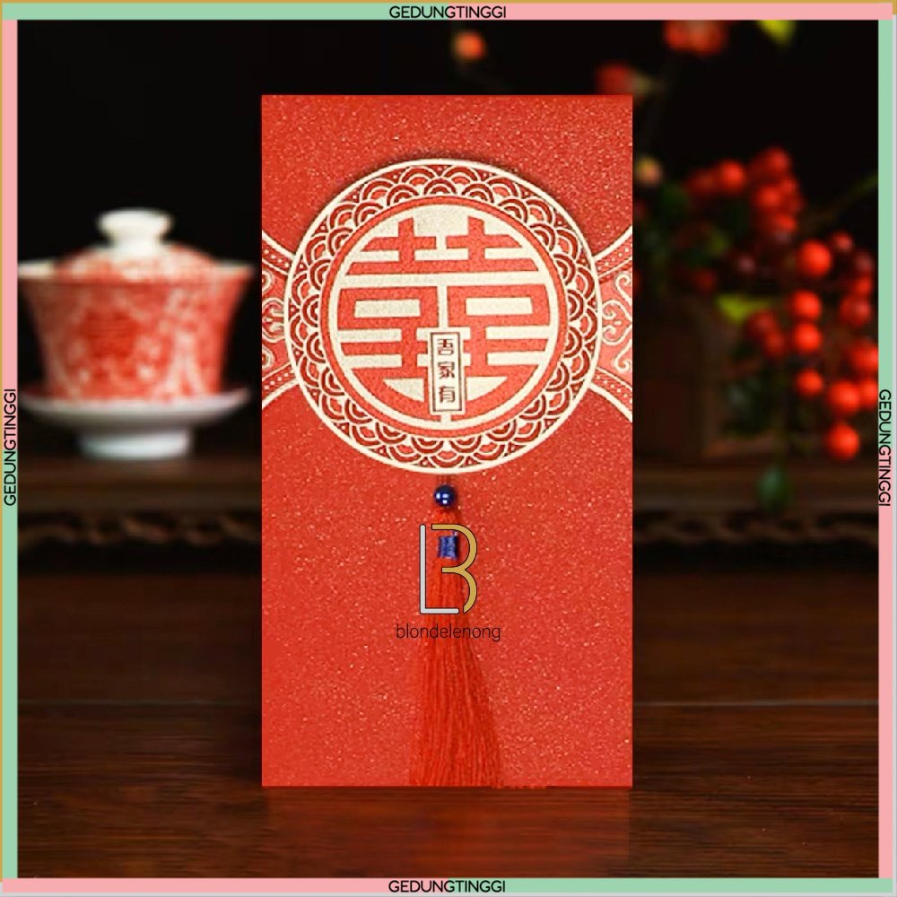 Kertas Dompet Amplop Angpao Angpau Ampao Ampau Hongbao Hongbau Kado Hadiah Hantaran Lamaran Sangjit Wedding Pernikahan Nikah Shuangxi Shuang Xi Suangsi Suanxi Hoki Rejeki Merah Emas Gold Double Happiness Ukuran Panjang Besar Jumbo XL Isi 1 Pack Pak 2 Pcs