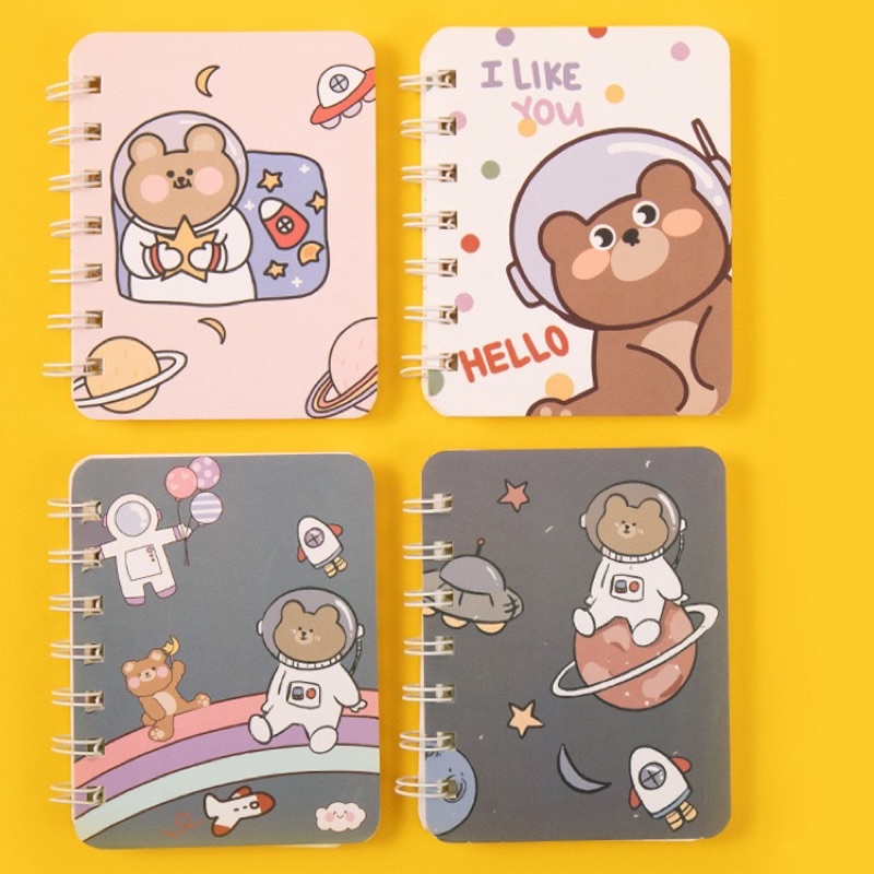1 pcs Buku / Notebook Mini Ring A7 Motif-Bear astronot