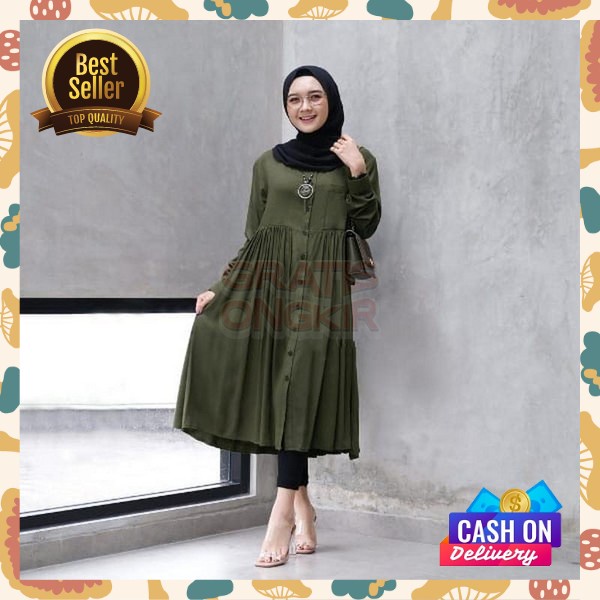 Tunik Midi Dress Atasn Tinik Simpel Pakaian Wanita Kasual Baju Fashion Dewasa Tunk Model Terbaru Hem