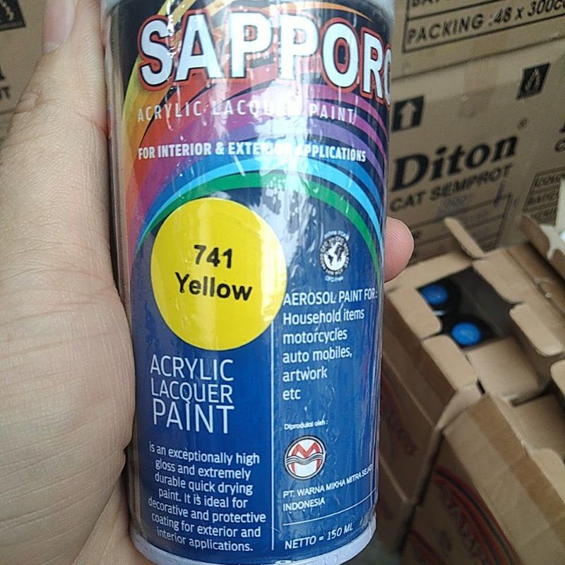 saporo acrylic lacquer paint pilok pilox cat spray sapporo 150ml saporo 741 yellow kuning muda kuning cerah 150ml