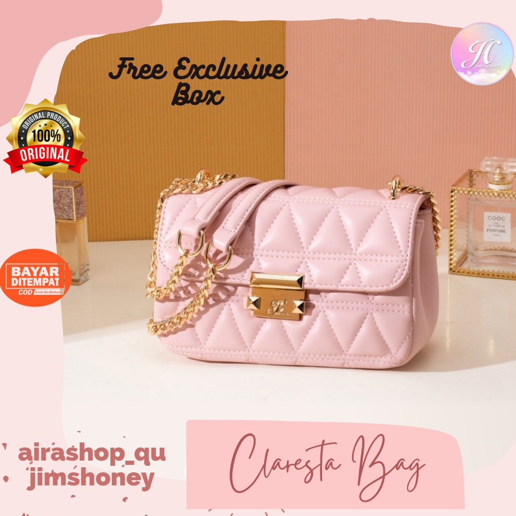JIMS HONEY CLARESTA Tas Slempang Wanita dengan Strap Kombinasi Rantai dan Kulit Free Exclusive Box