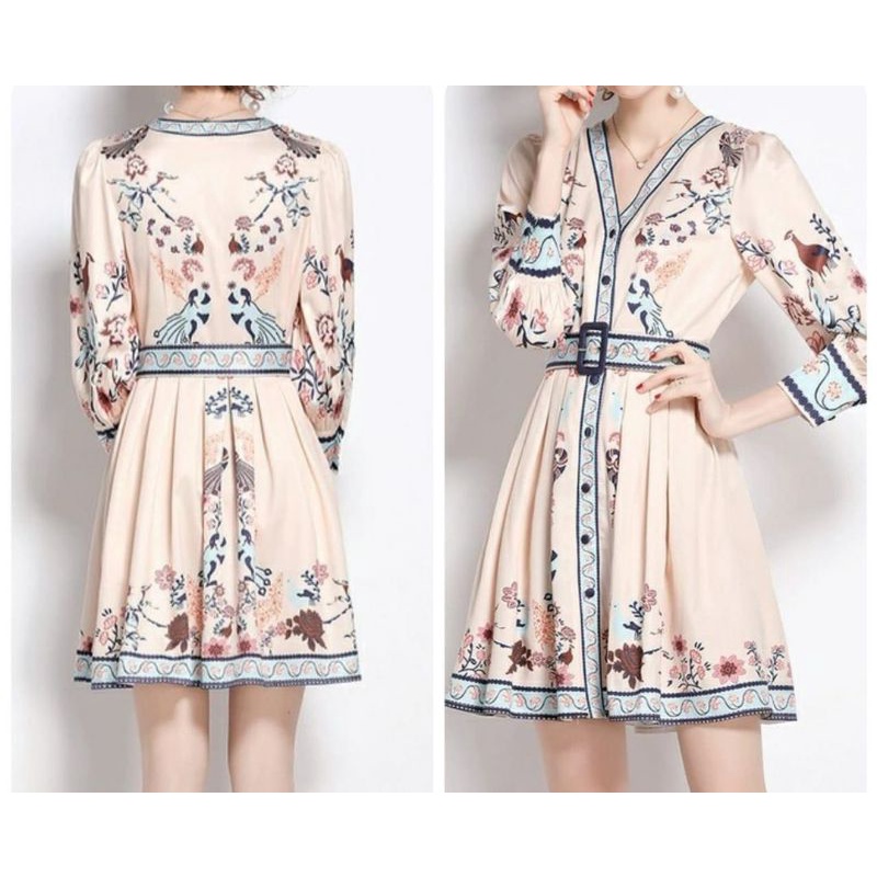 DRESS MOTIF BUNGA MIX BELT FASHION IMPORT TERBARU