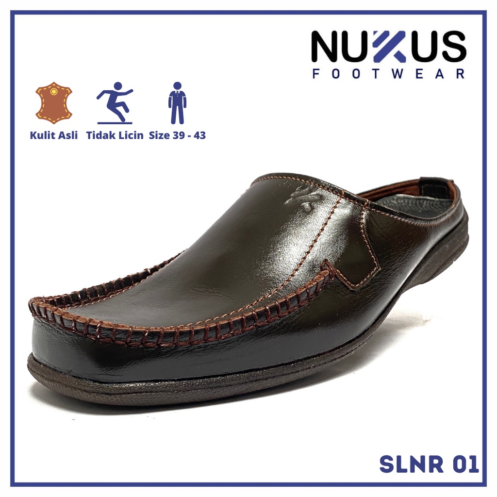 Sepatu Sandal Selop Pria Bustong Rempel Kulit Sapi Asli - SLNR 01 GB