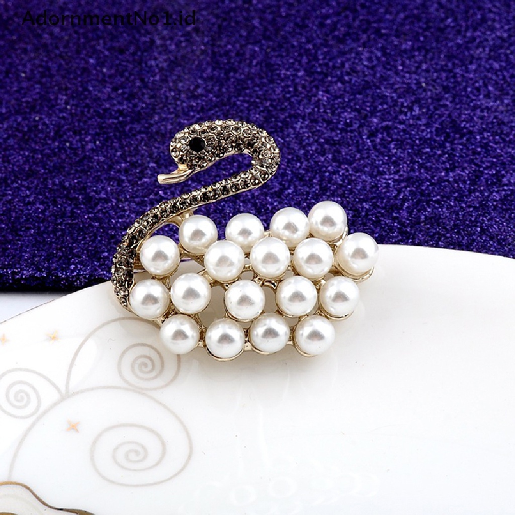 Bros Pin Kristal Mutiara Desain Hewan Angsa 004 AdornmentNo1 Untuk Hadiah Perhiasan Pakaian Kantor