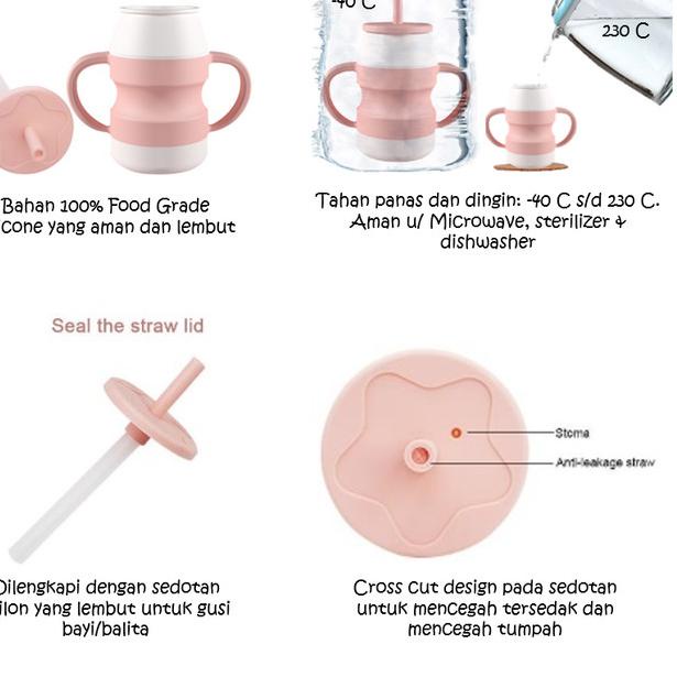 LIGERA Silicone Baby Yakult Sippy Cup Training with Straw BPA FREE - Peach