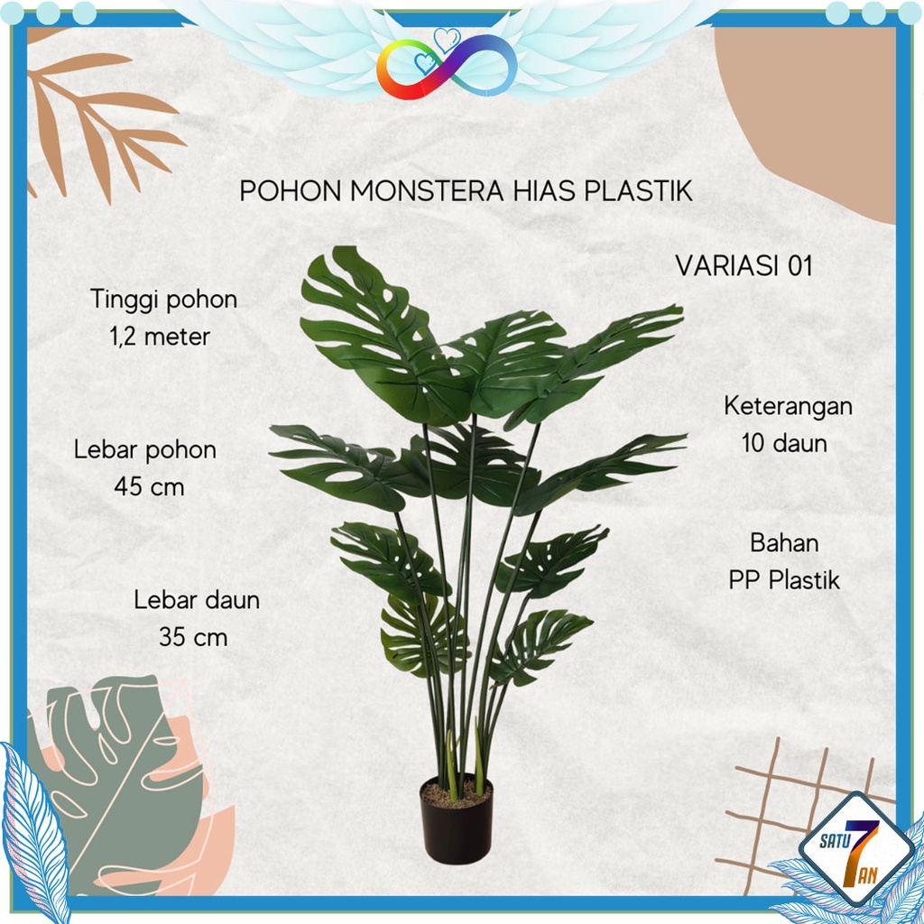 Pohon Monstera Plastik Tinggi 1,2 Meter Tanaman Hias Imitasi Artifisial Daun Hias Ornamen Dekorasi Rumah Satu7an PBP127