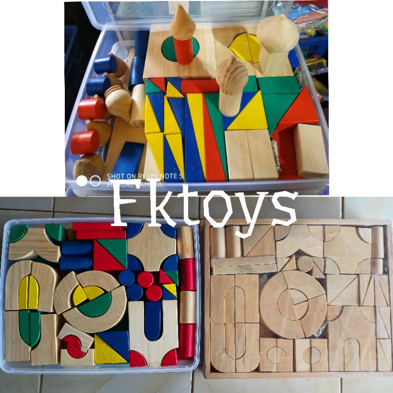 Balok susun pdk mini isi 100pcs  Kayu pinus Mainan susun balok mainan edukasi