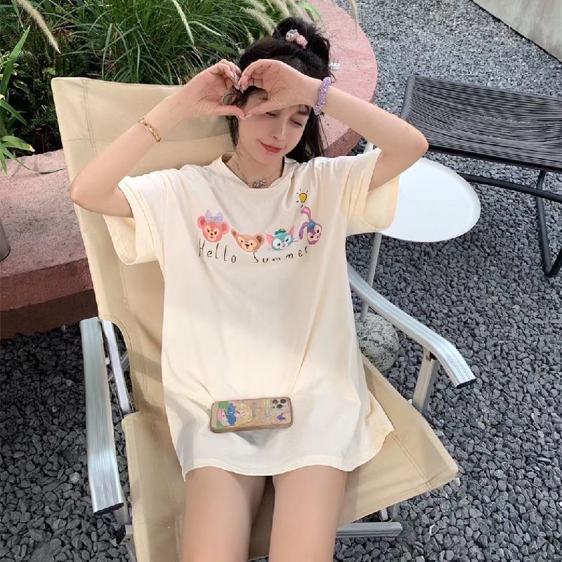 [littlecrab] Kaos Oversize Duffy Family Stellalou and Friends Hello Summer Polaroid Cream Putih Soft Color Simple Elegan Aesthetic T-shirt Couple Unisex Cartoon Sablon Berkualitas Korean Style