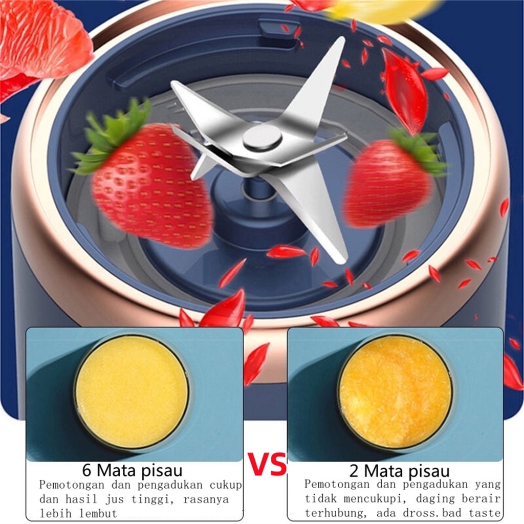 Blender Portable Mini Juicer 4 Mata Pisau 400ML Blander Jus Buah Port Charger USB Blender Listrik Kapsul