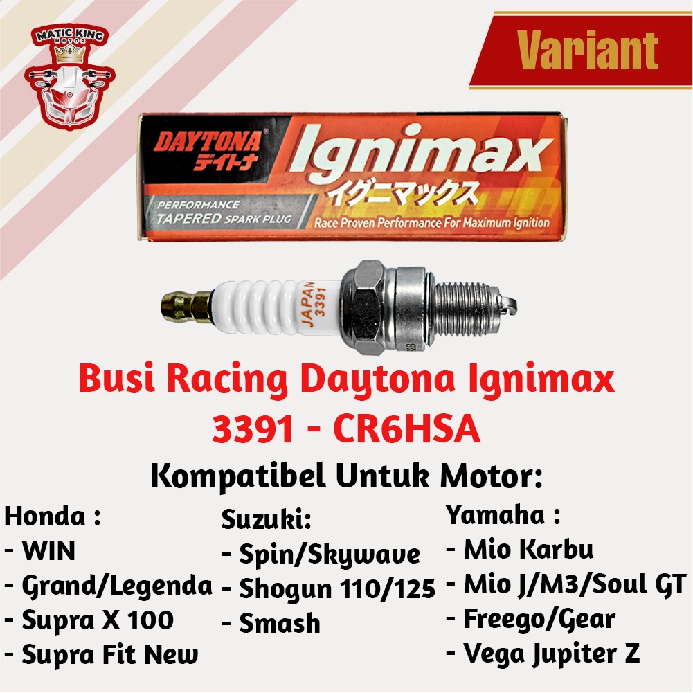 Busi Racing Mio Sporty Smile Grand Supra X Lama Fit New Jupiter Z Vega ZR M3 S Z X-Ride Fino Freego Smash Skywave drive Shogun Spin Gear Fazzio 100 125 DAYTONA IGNIMAX 3391