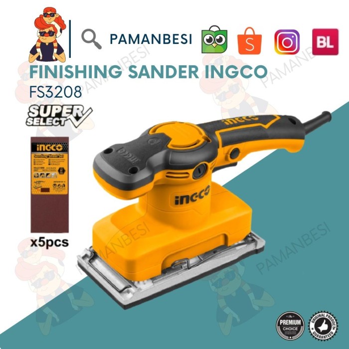 Amplas Mesin Amplas Kotak Halus Finishing Sander (180X90 Mm) Ingco Fs3208